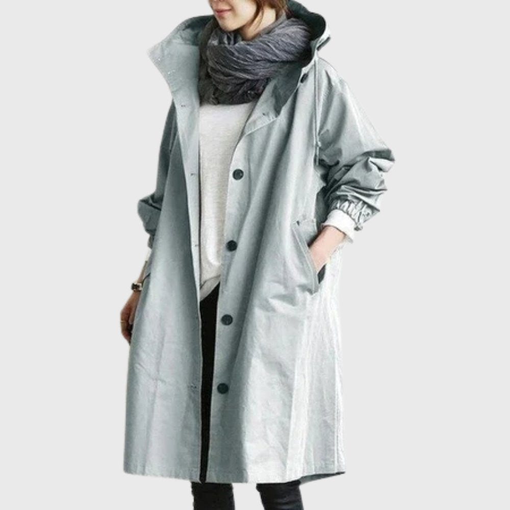 Effortless Cotton Trench Coat for Women with Hooded Long Sleeve Oversized Button Front Casual Style
