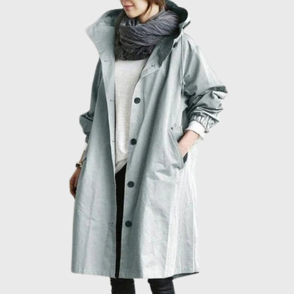 Effortless Cotton Trench Coat for Women with Hooded Long Sleeve Oversized Button Front Casual Style