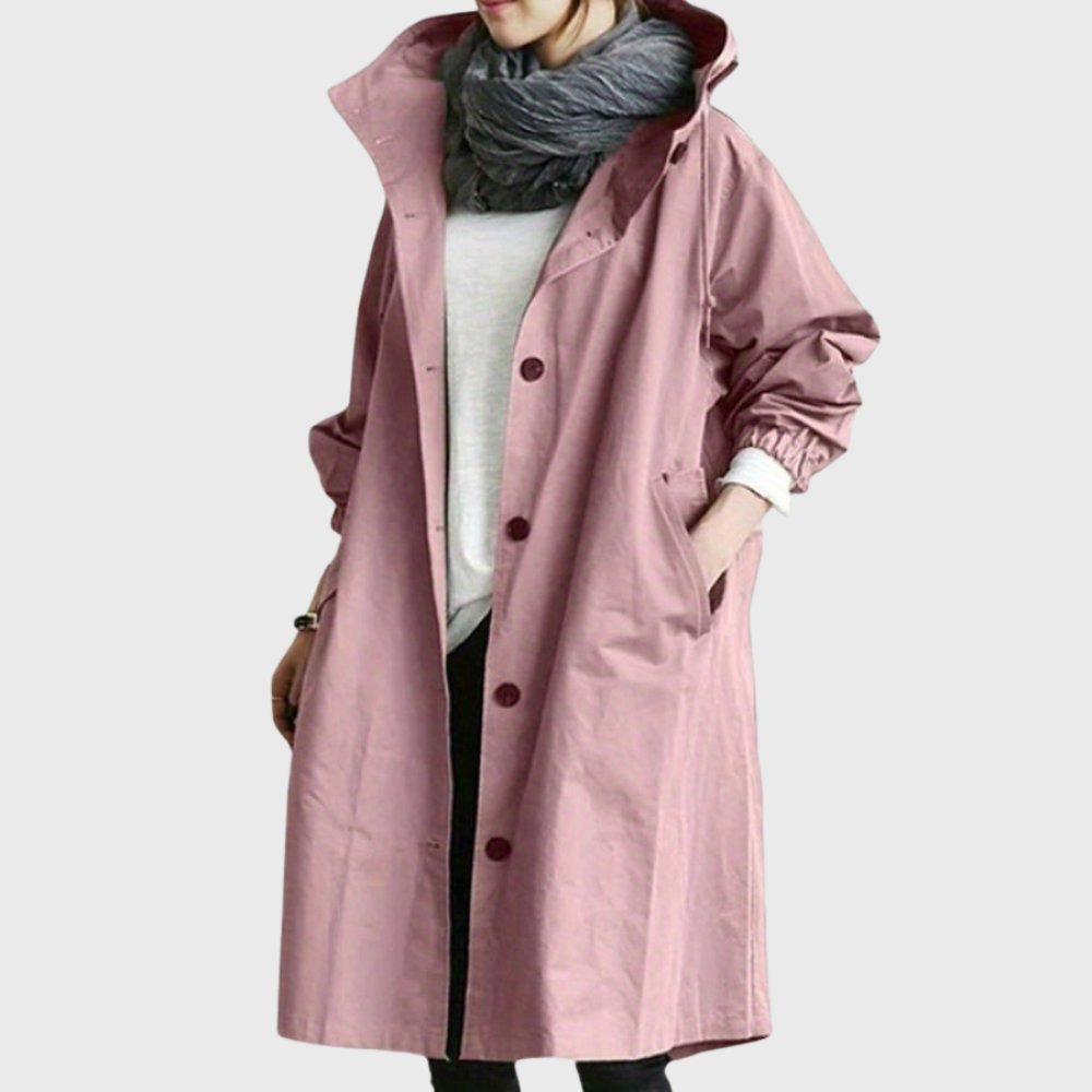 Effortless Cotton Trench Coat for Women with Hooded Long Sleeve Oversized Button Front Casual Style