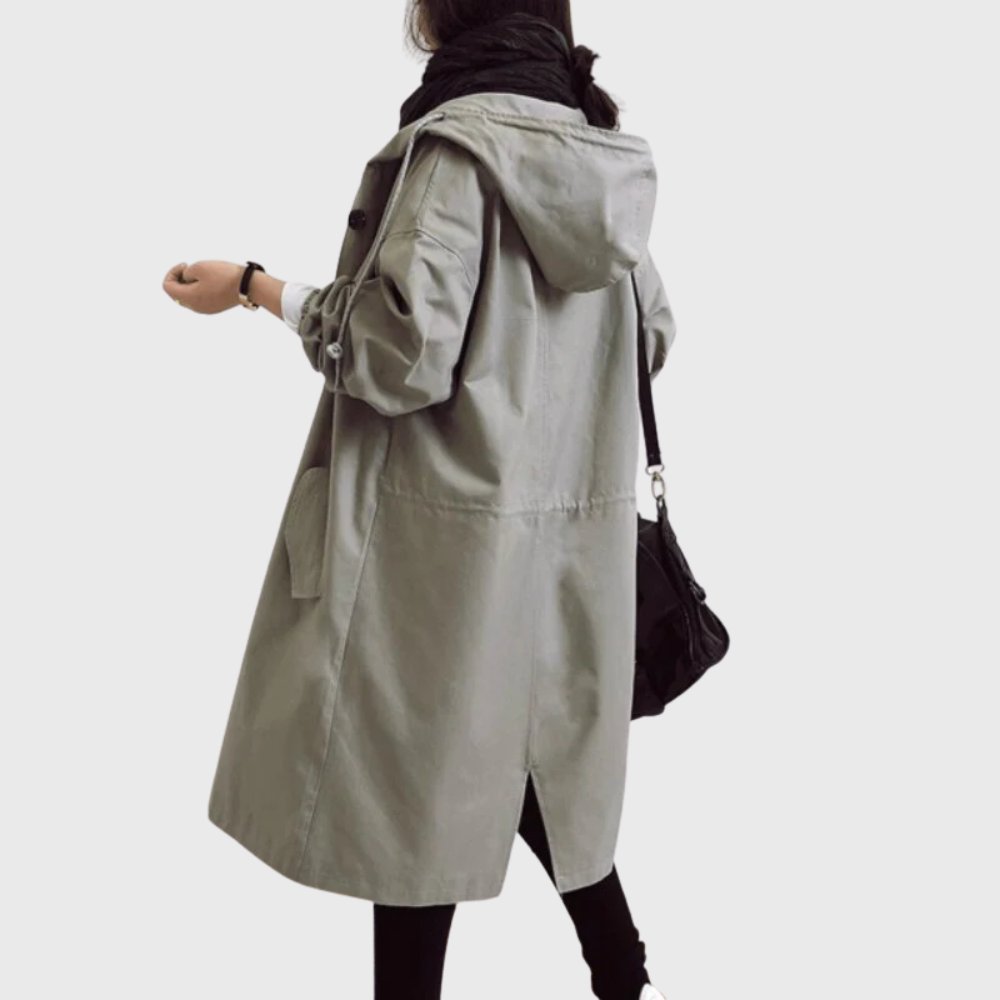 Effortless Cotton Trench Coat for Women with Hooded Long Sleeve Oversized Button Front Casual Style