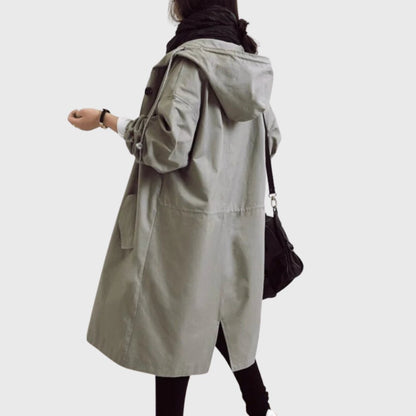 Effortless Cotton Trench Coat for Women with Hooded Long Sleeve Oversized Button Front Casual Style