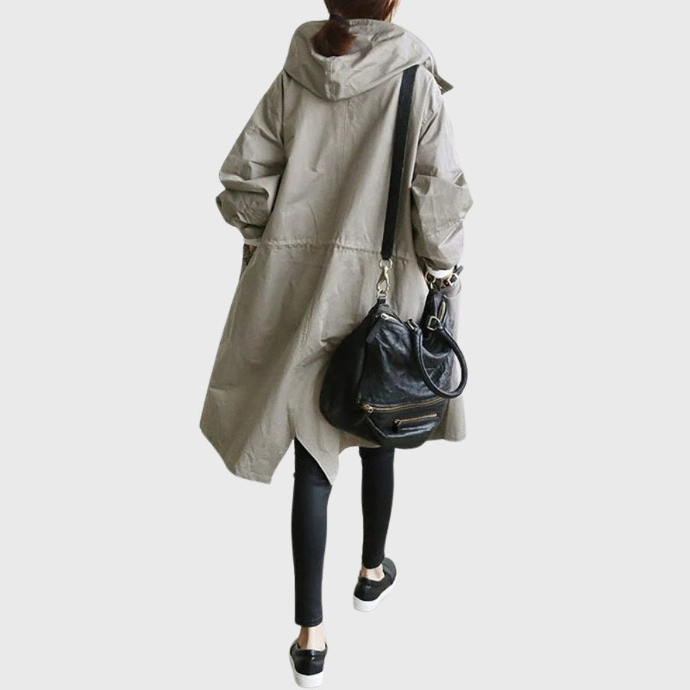 Effortless Cotton Trench Coat for Women with Hooded Long Sleeve Oversized Button Front Casual Style