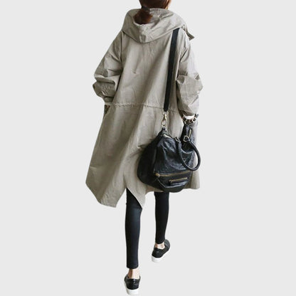 Effortless Cotton Trench Coat for Women with Hooded Long Sleeve Oversized Button Front Casual Style