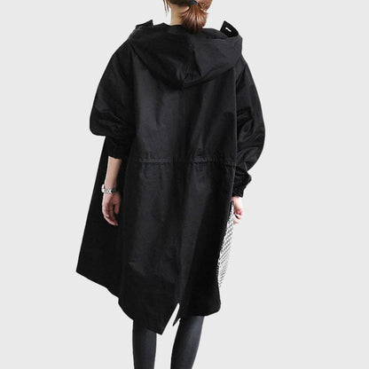 Effortless Cotton Trench Coat for Women with Hooded Long Sleeve Oversized Button Front Casual Style