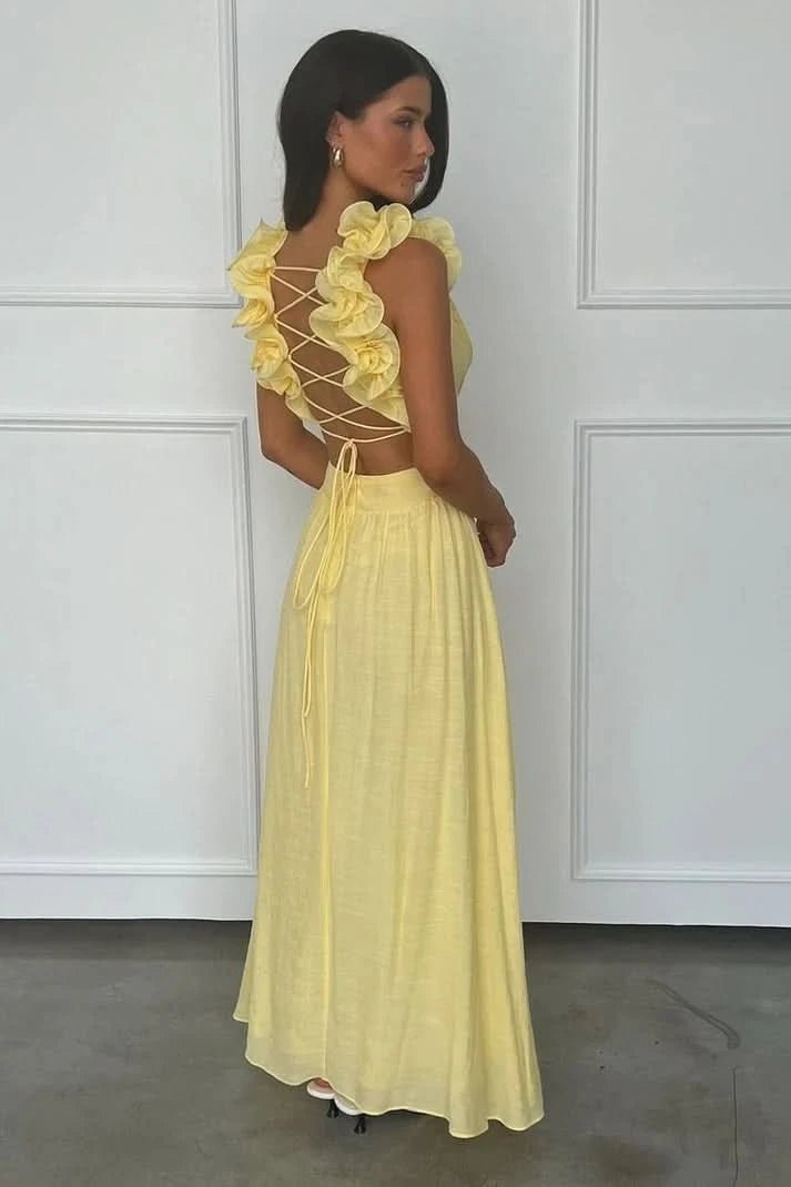 Elegant Pleated Maxi Dress for Women with V Neck Sleeveless Flowy Formal Wedding Guest Style
