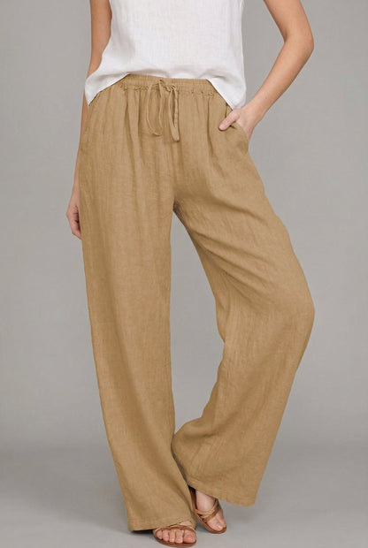 Effortless Linen Wide Leg Pants for Women with High Waist Drawstring Relaxed Flowing Casual Style