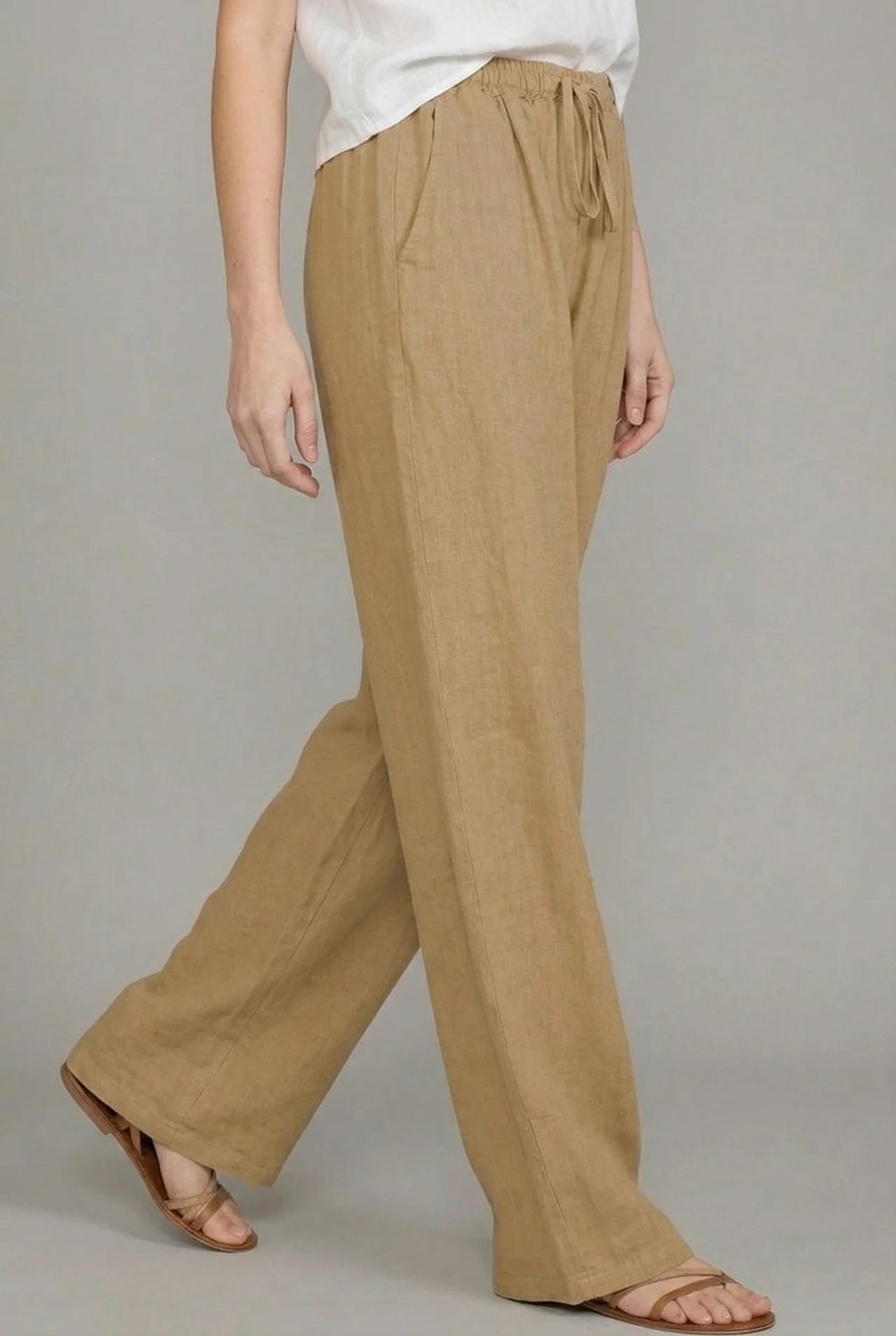 Effortless Linen Wide Leg Pants for Women with High Waist Drawstring Relaxed Flowing Casual Style