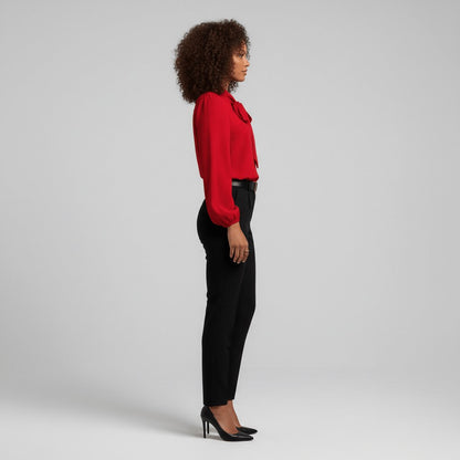 Elegant Blouse for Women with Tie Neck Long Sleeve Balloon Cuff Silky Style