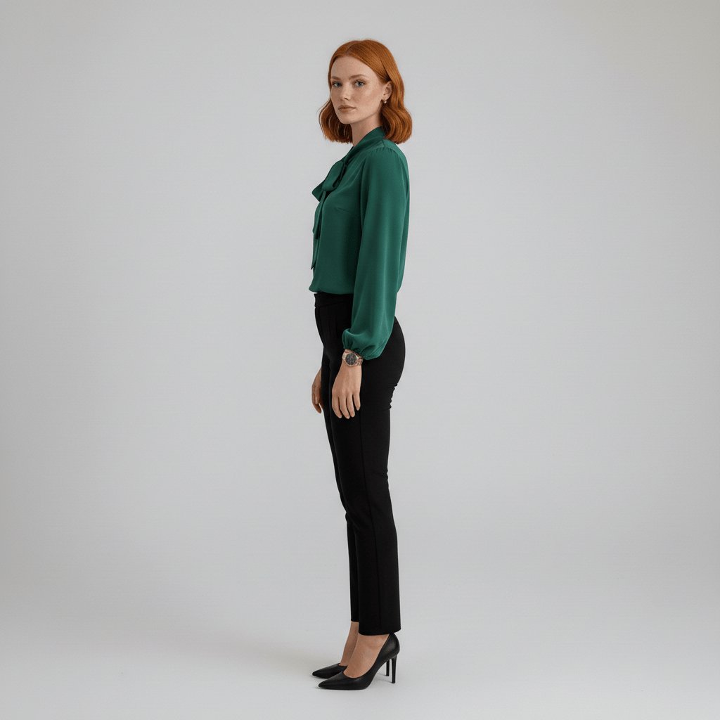 Elegant Blouse for Women with Tie Neck Long Sleeve Balloon Cuff Silky Style