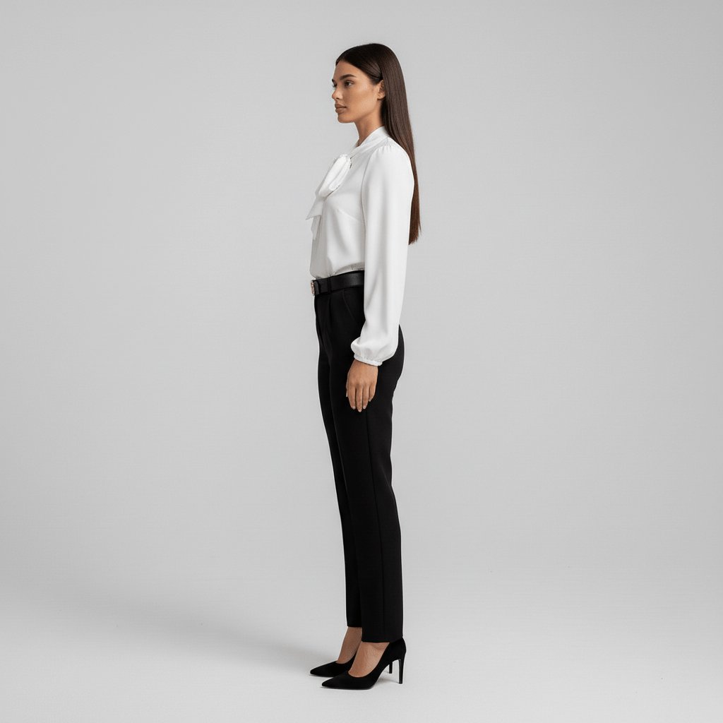 Elegant Blouse for Women with Tie Neck Long Sleeve Balloon Cuff Silky Style