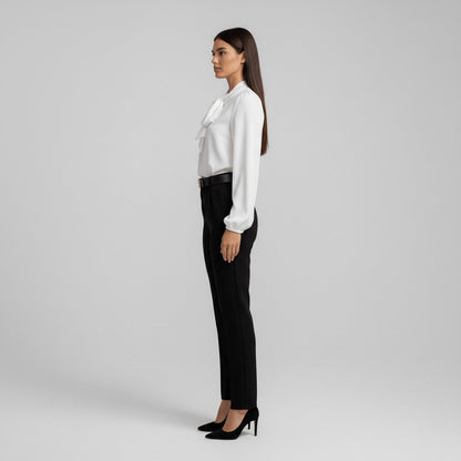 Elegant Blouse for Women with Tie Neck Long Sleeve Balloon Cuff Silky Style