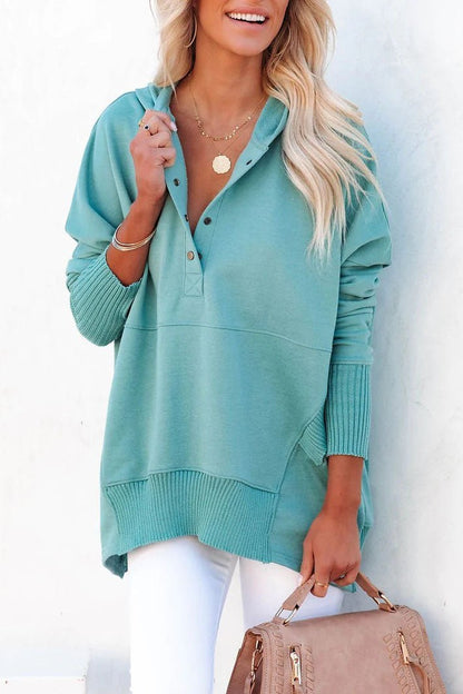 Effortless Oversized Hoodie for Women with Snap Button Long Sleeve Ribbed Cuff Casual Style