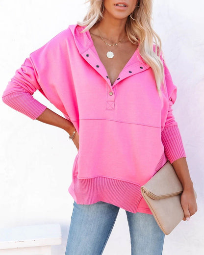 Effortless Oversized Hoodie for Women with Snap Button Long Sleeve Ribbed Cuff Casual Style