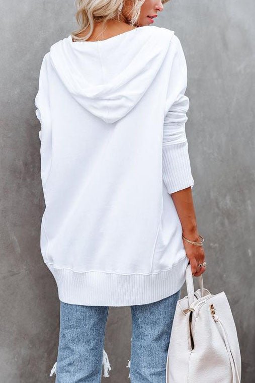 Effortless Oversized Hoodie for Women with Snap Button Long Sleeve Ribbed Cuff Casual Style