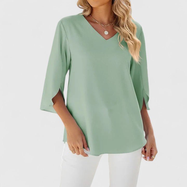 Effortless Ruffle Trim Blouse for Women with V Neck Split Sleeve Relaxed Flowing Style