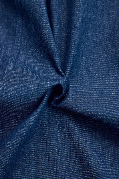 Elegant Dark Blue Denim Jumpsuit for Women with Mock Neck Zip Front Wide Leg Relaxed Style