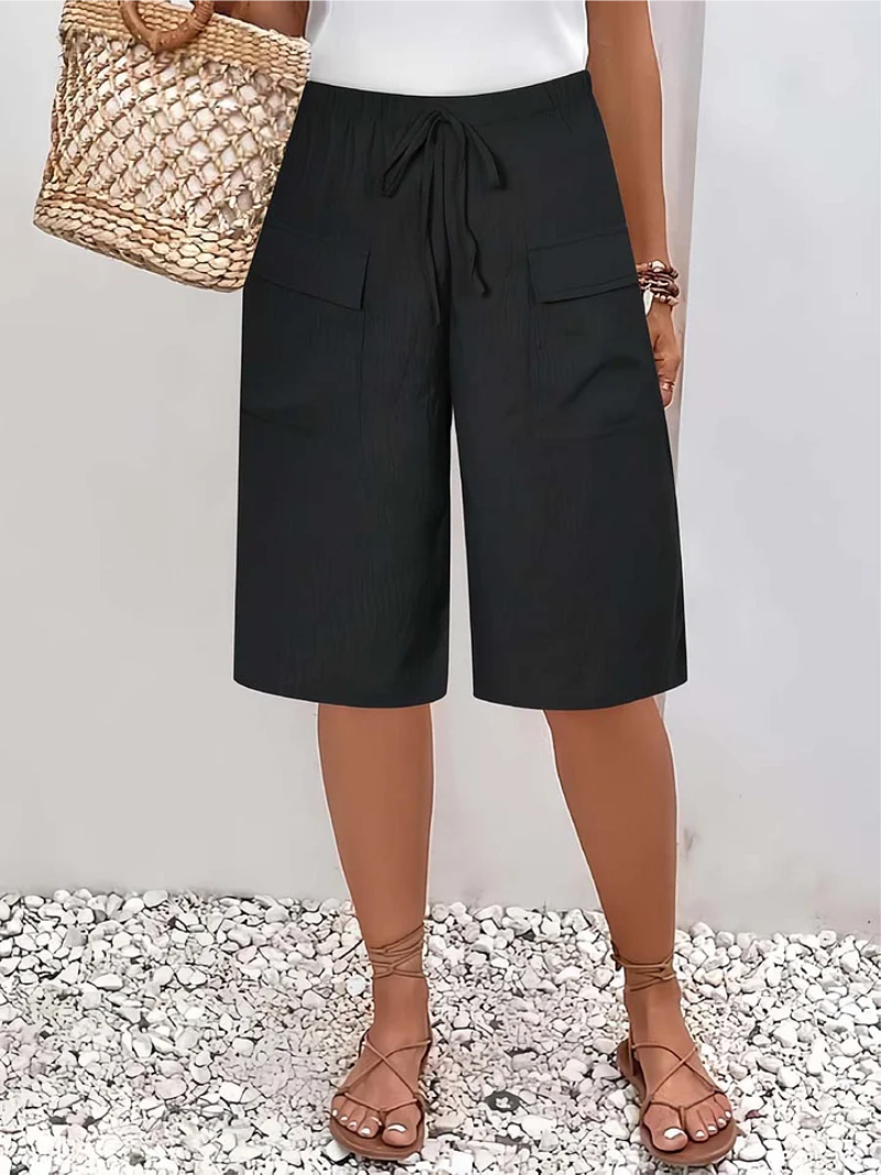 Effortless Linen Cargo Shorts for Women with High Waist Drawstring Wide Leg Relaxed Casual Style