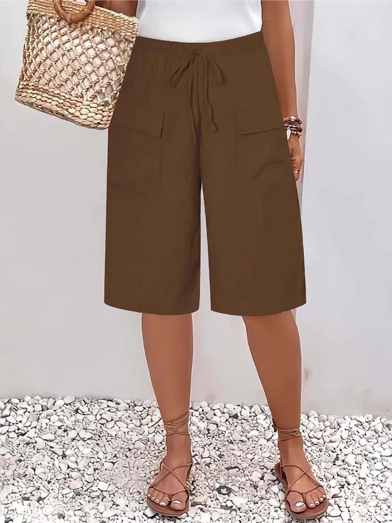 Effortless Linen Cargo Shorts for Women with High Waist Drawstring Wide Leg Relaxed Casual Style